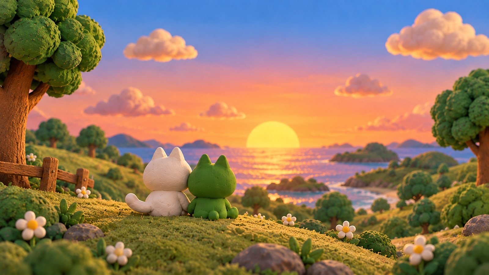 The two friends sitting together watching the sunset over the sea